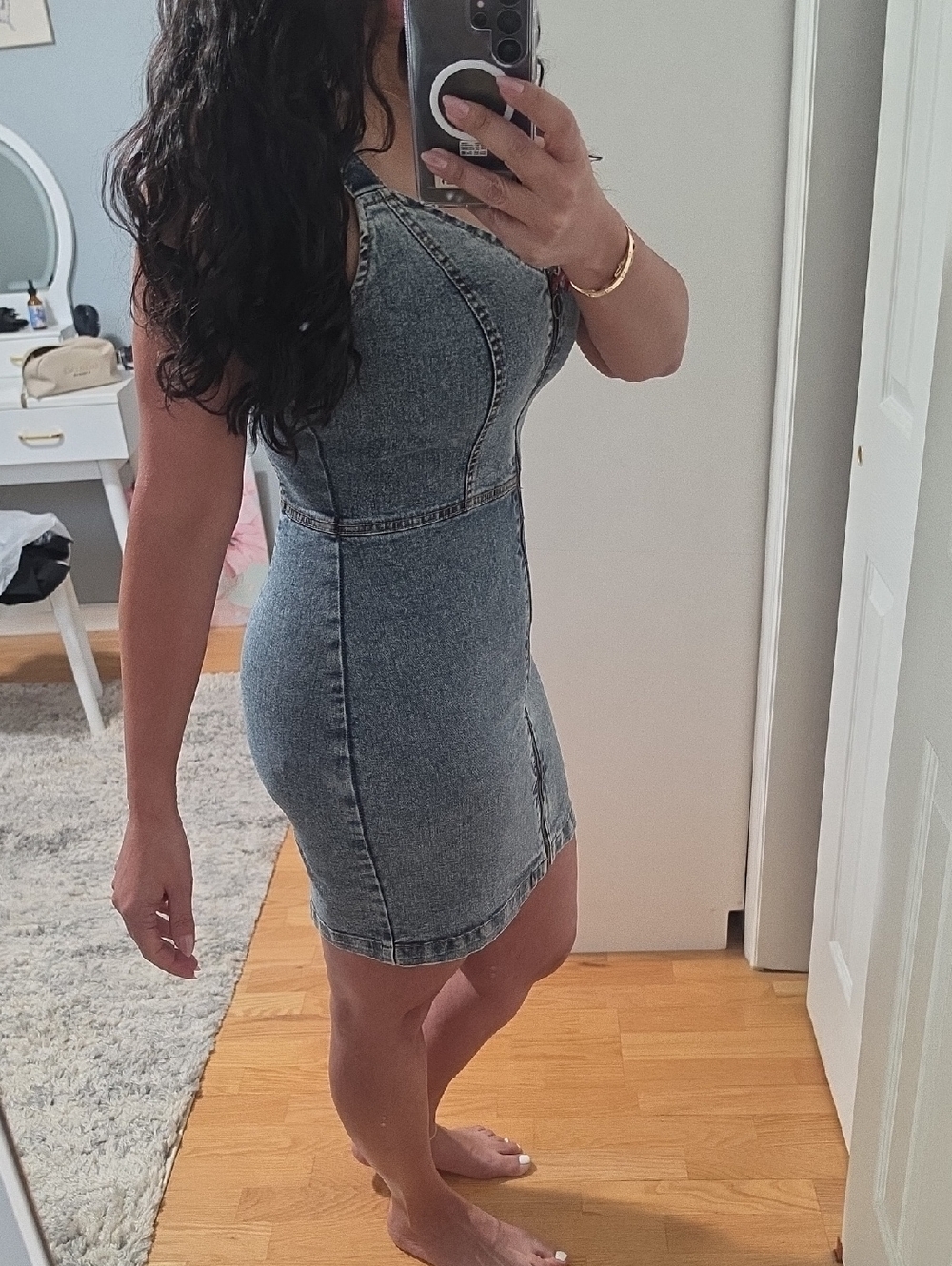 Washed Black Denim Zip-Front Mini Dress - Picture 3 of 7